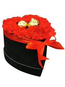 Carnation Chocolate Heart Box – Heart-Shaped Bouquet of Fresh Red Carnations and Premium Chocolates for Cavite Delivery